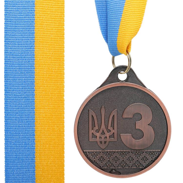 Sports medal with ribbon UKRAINE with Ukrainian symbols C-9292-3 ø5cm Bronze - #1