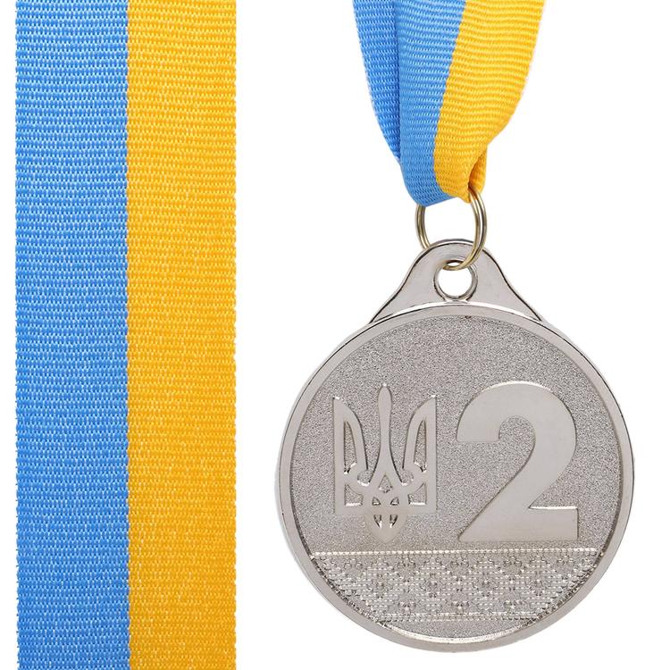 Sports medal with ribbon UKRAINE with Ukrainian symbols C-9292-2 ø5cm Silver - #1